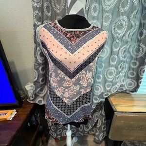 Mixed media short sleeved top- laces up in back